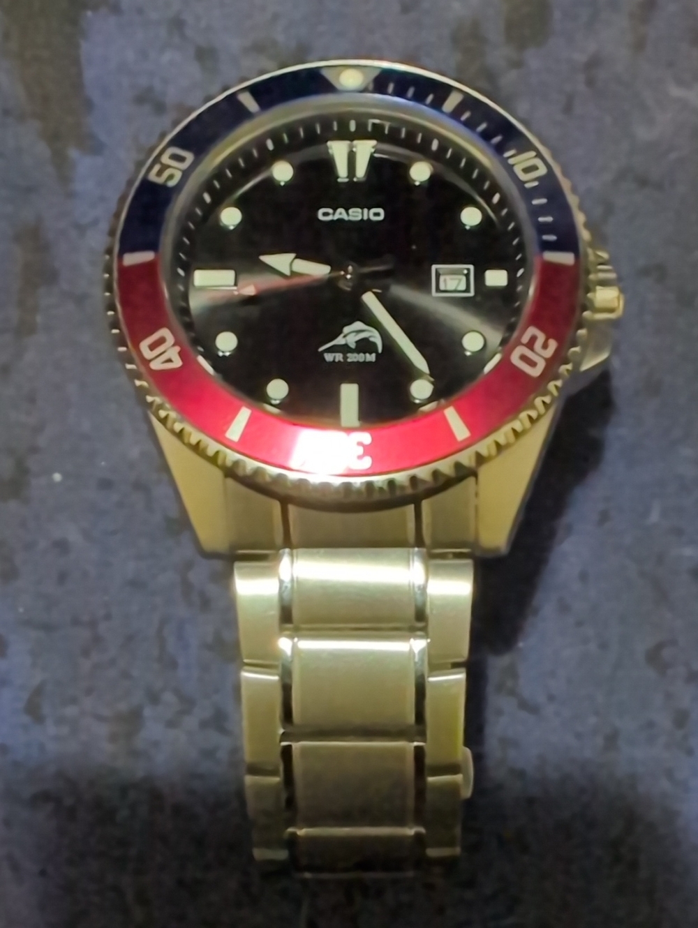 Casio Gold-Tone Men's Watch with Red and Blue Bezel - Pepsi Duro Diver 200m WR